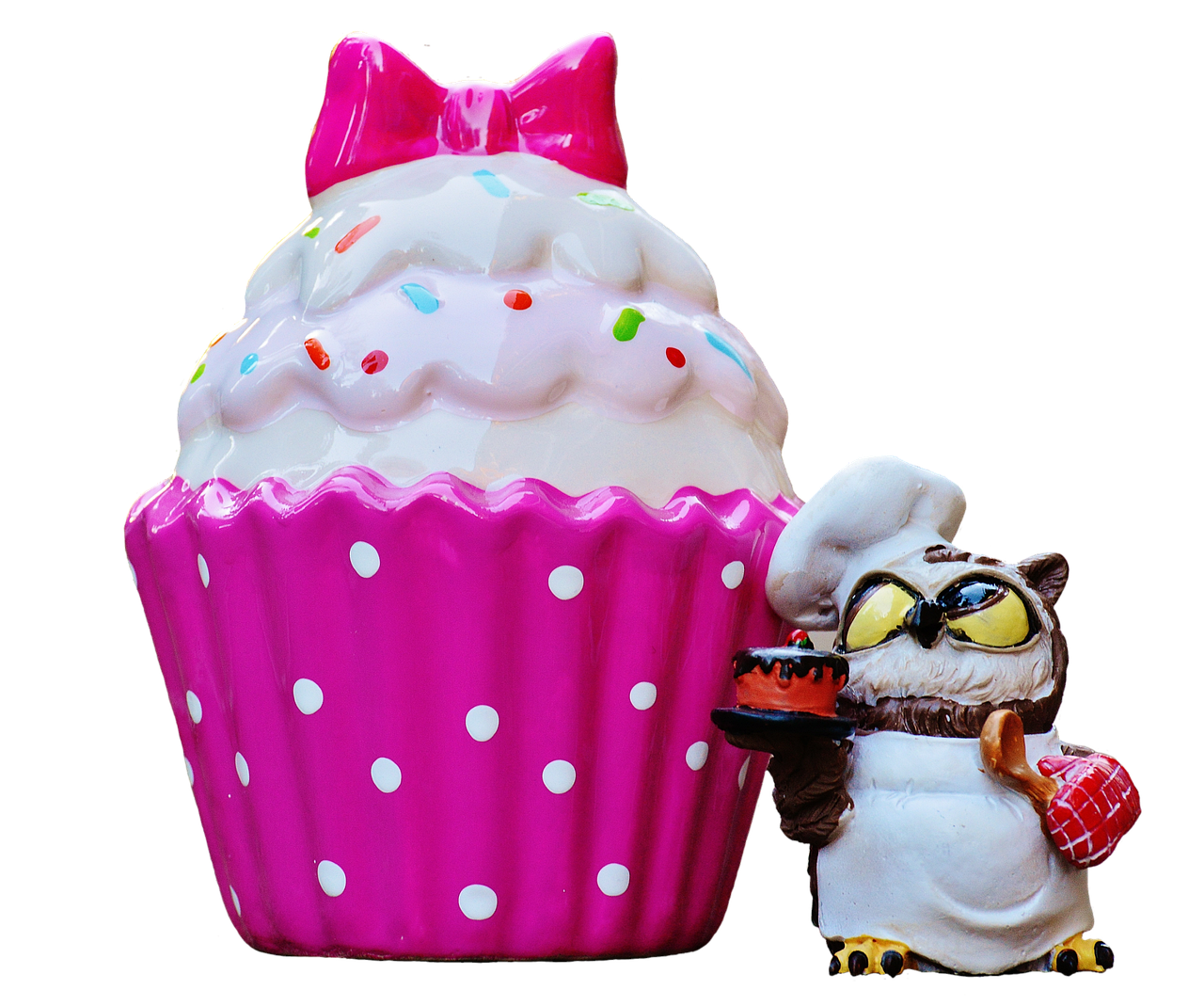 baker, cook, coffee, cupcake, owl, cakes, sweet pastry, dessert, to bake, enjoyment, yummy, sweet dish, cream, sweet, meal, piece of cake, pastry art, chick, multicoloured, biscuits, nibble, pastry chef, pastries, food, treat, cute, isolated, cropping, exemption, cutting out, cut out